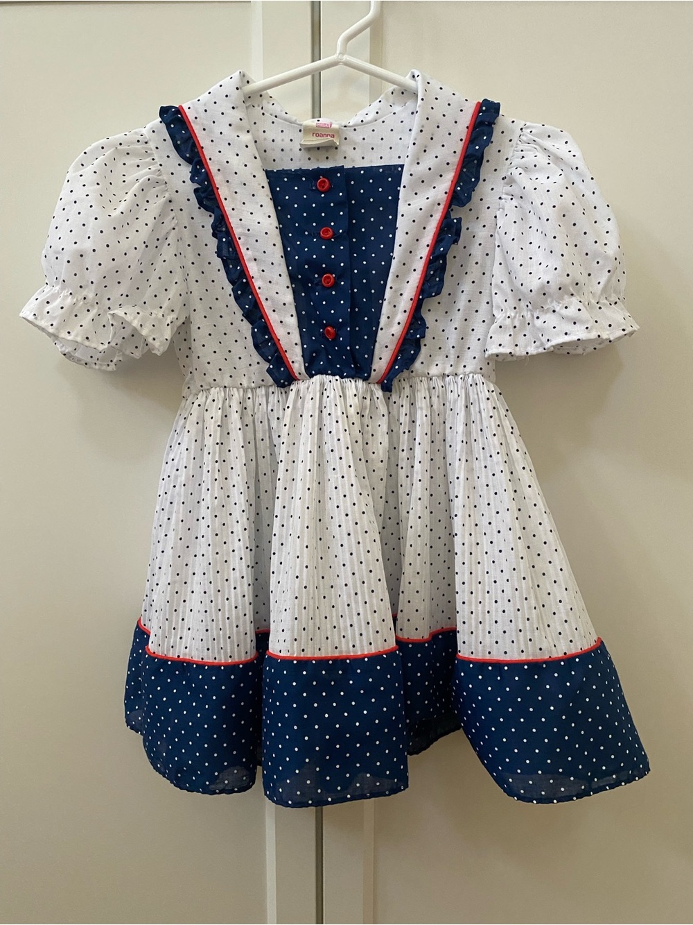 Vintage Roanna Navy Blue Polka Dot And White Sailor Dress Size 4
